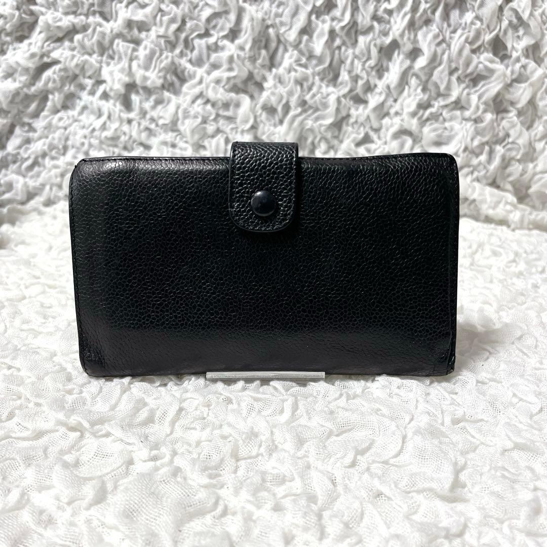 箱付✨CHANEL ブラック　キャビアスキン　レザー　長財布　がま口　ゴールド
