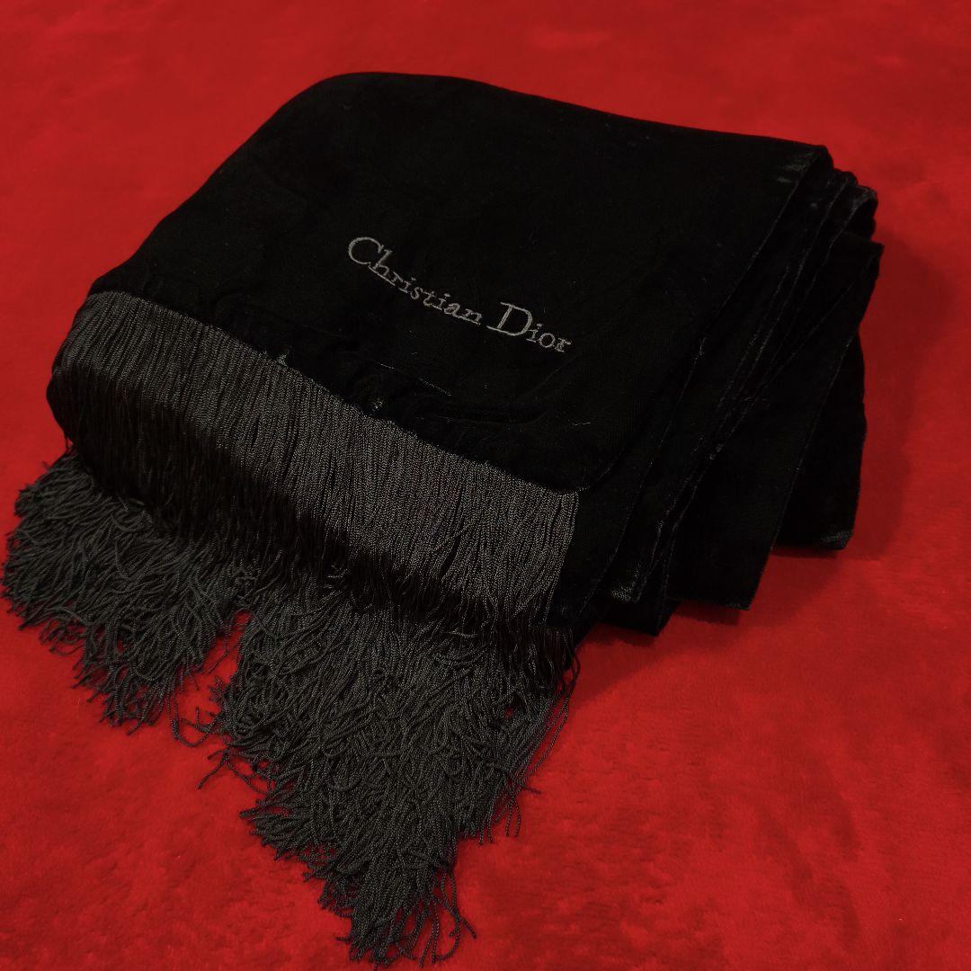 美品　クリスチャンディオール ブラック　ベルベット ストール　ショール