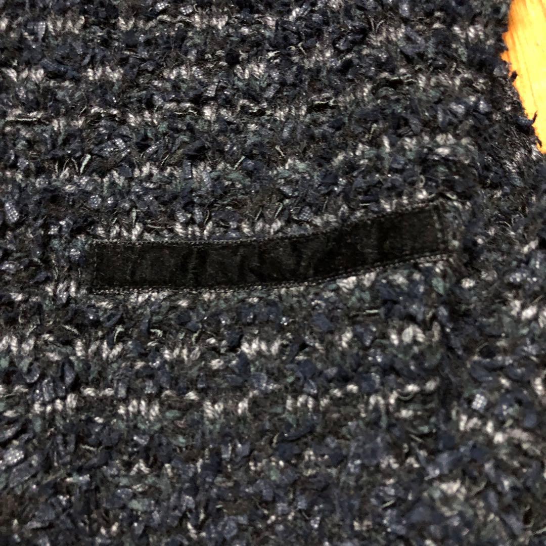 LANVIN ランバンのネイビー ノーカラージャケット ベルベット襟