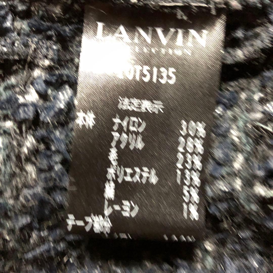 LANVIN ランバンのネイビー ノーカラージャケット ベルベット襟