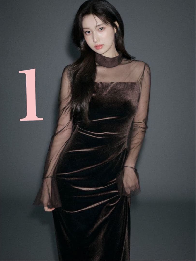 【新品未使用】SNIDEL♡シアードッキングベロアドレス ブラウン 1サイズ