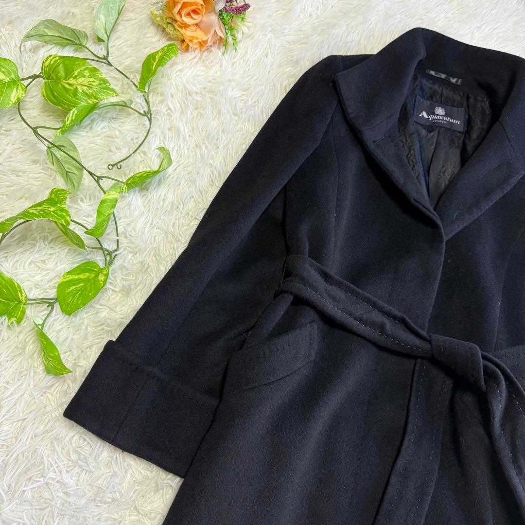 【アクアスキュータム】美品 ウールコート アンゴラ混 ブラック レディース