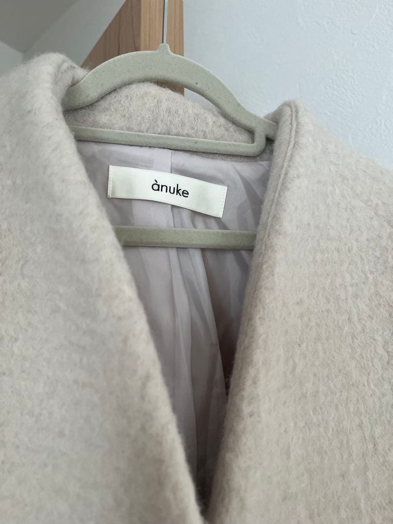 anuke Collarless Shaggy Coat アイボリー　アンヌーク