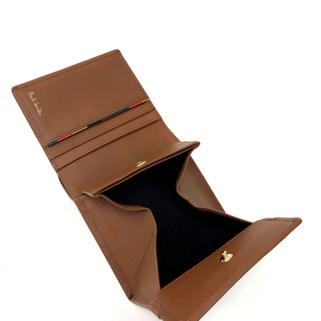 箱新品 ポールスミス 二つ折り財布 コンパクト レザー キャメル　75Q023