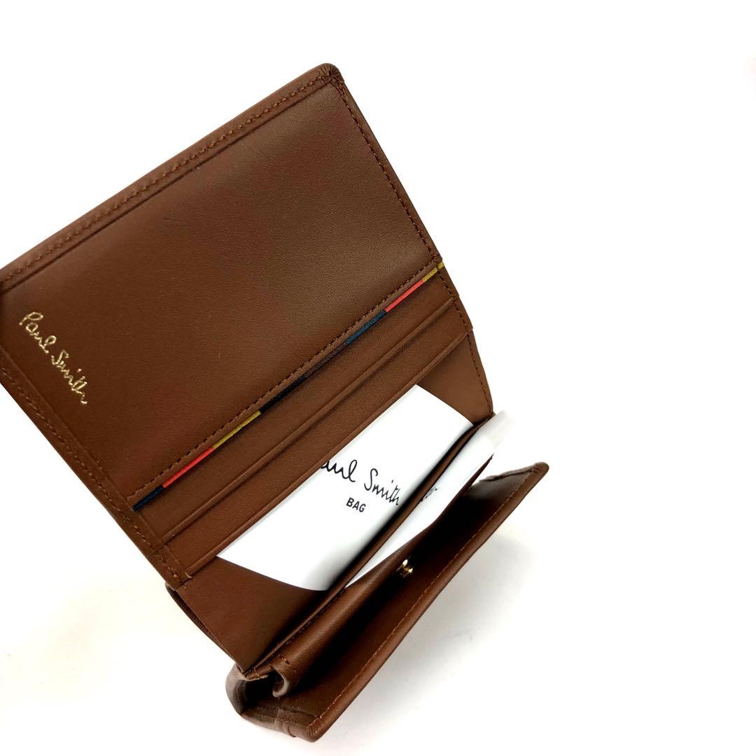 箱新品 ポールスミス 二つ折り財布 コンパクト レザー キャメル　75Q023