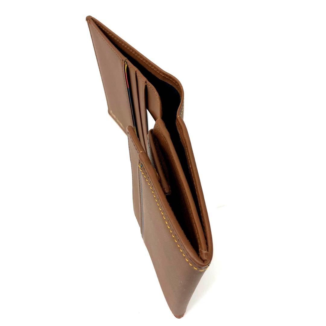 箱新品 ポールスミス 二つ折り財布 コンパクト レザー キャメル　75Q023