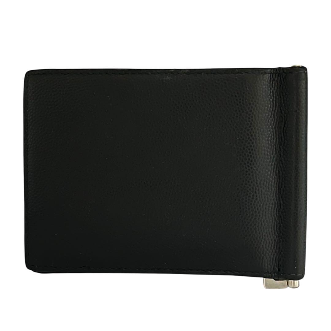 極美✨サンローラン マネークリップ 札入れ キャビアスキン ロゴ刻印 ブラック