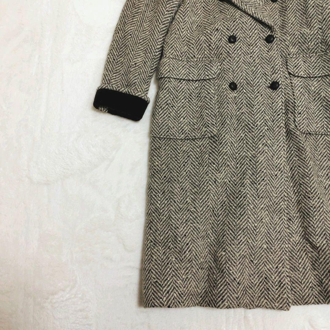 イヴサンローラン ダブルブレストコート ヘリンボーン ツイード ベロア切替