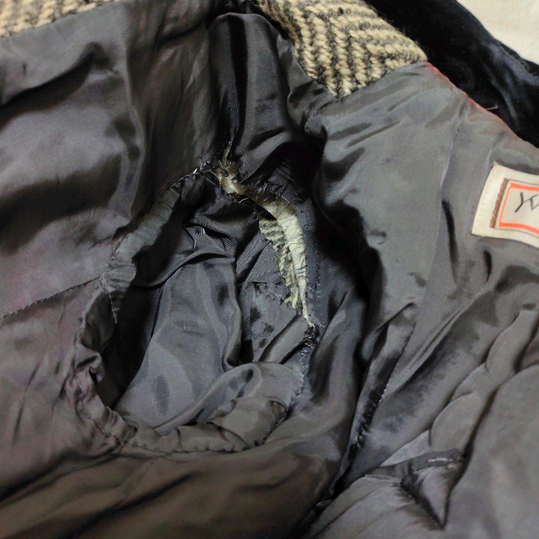 イヴサンローラン ダブルブレストコート ヘリンボーン ツイード ベロア切替