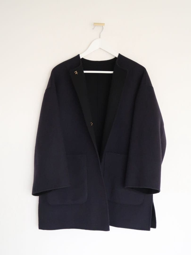 UNITED ARROWS バイカラー リバー ミドルコート ネイビー×ブラック