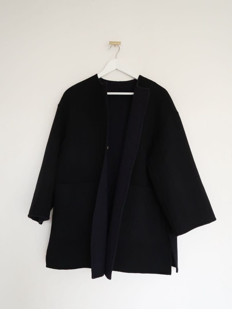 UNITED ARROWS バイカラー リバー ミドルコート ネイビー×ブラック