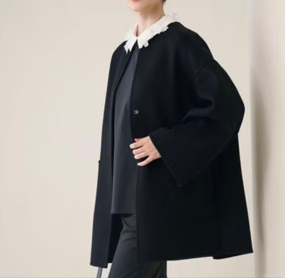 UNITED ARROWS バイカラー リバー ミドルコート ネイビー×ブラック