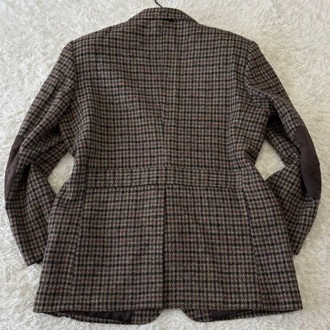 ハリスツイード テーラードジャケット くるみボタン 千鳥格子 ウール XL
