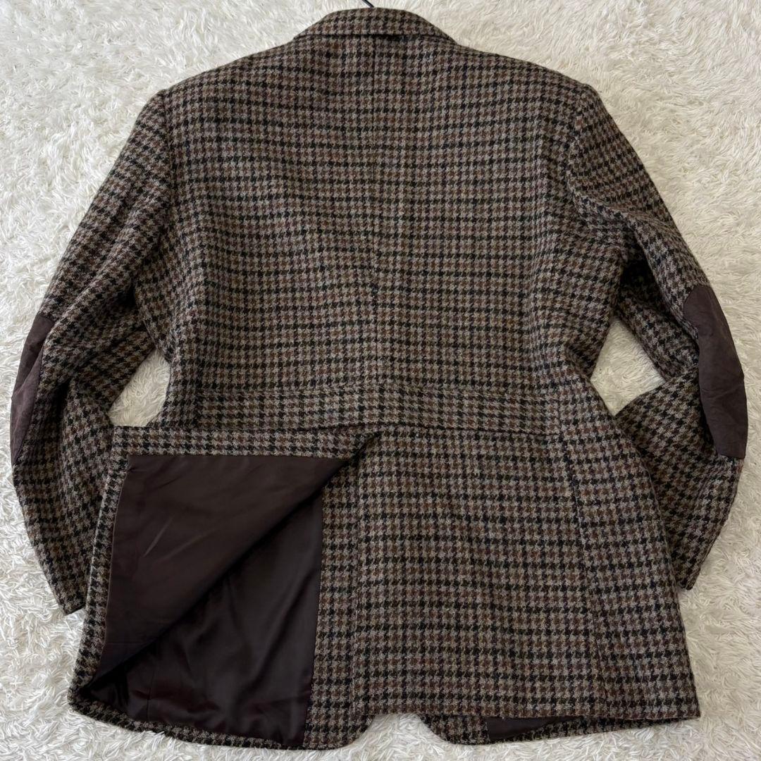 ハリスツイード テーラードジャケット くるみボタン 千鳥格子 ウール XL
