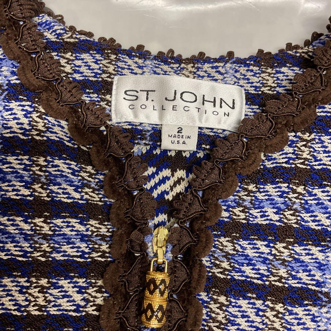 ST.JOHN 美品 ノーカラーツイードジャケット　ウール素材