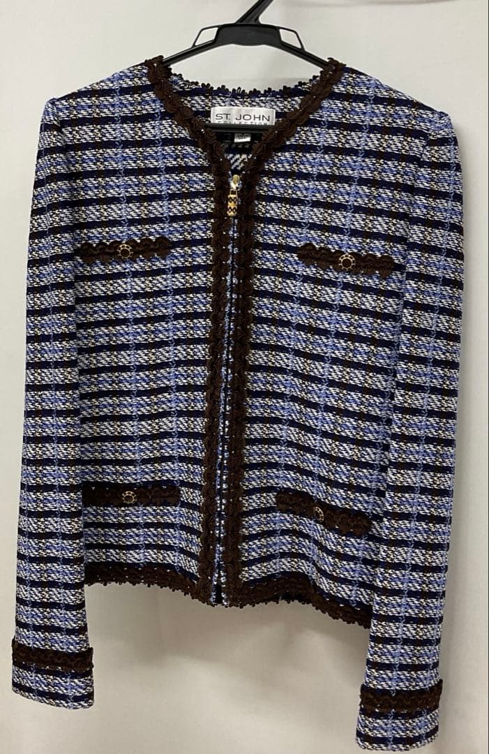 ST.JOHN 美品 ノーカラーツイードジャケット　ウール素材