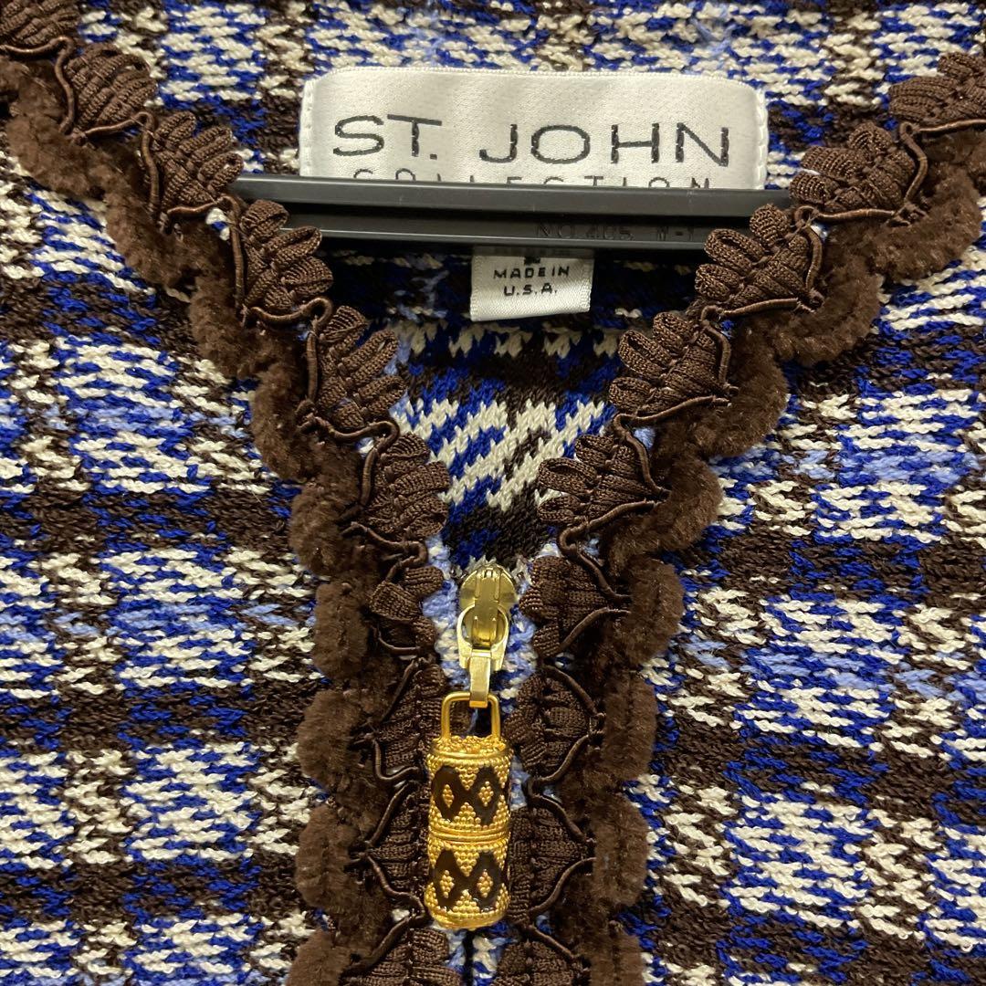 ST.JOHN 美品 ノーカラーツイードジャケット　ウール素材