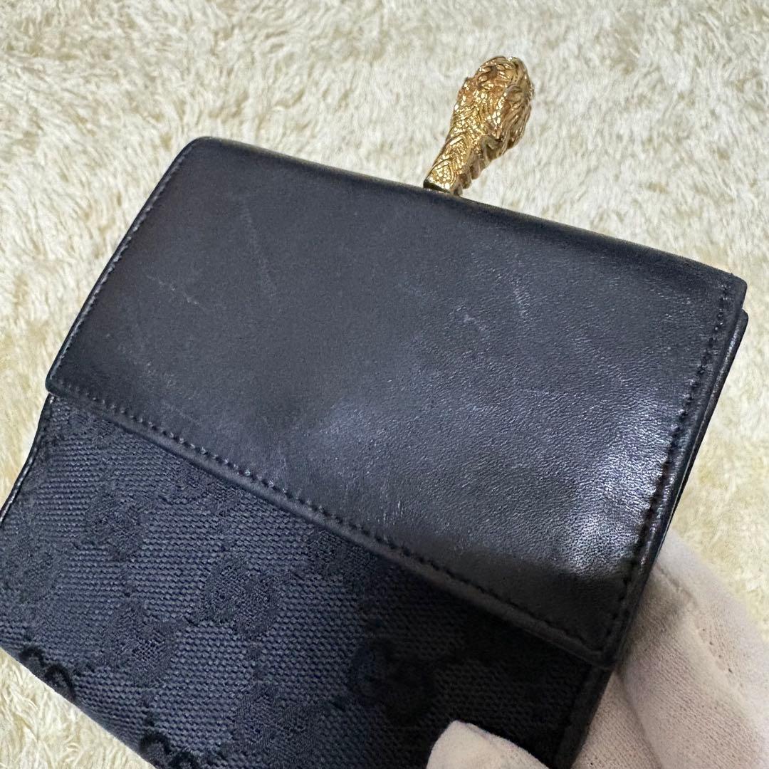 【希少】GUCCI グッチ　折り財布　GG柄　タイガーヘッド　ヴィンテージ