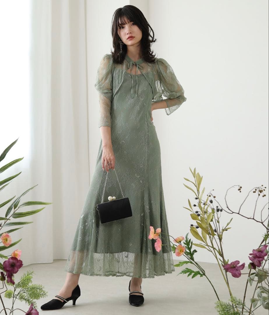 カナ　3way レースボレロセット フレア パーティー ドレス 2点 セット　L