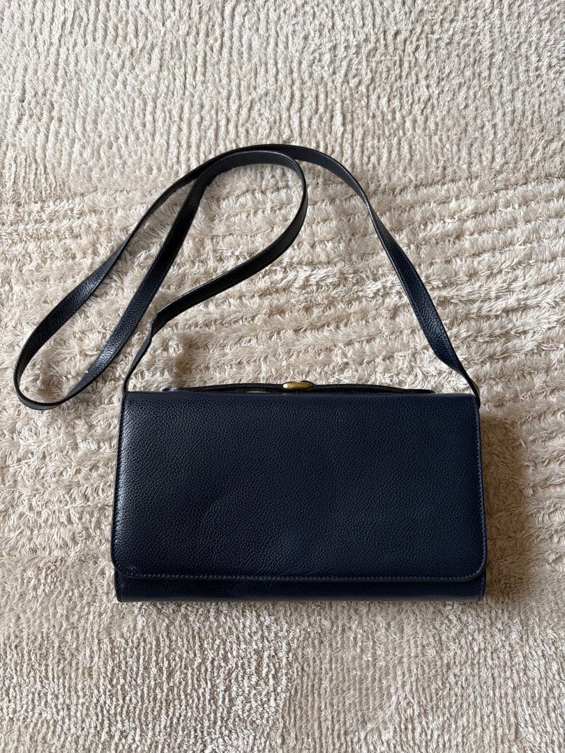 COACH ネイビー レザー フラップショルダーバッグ