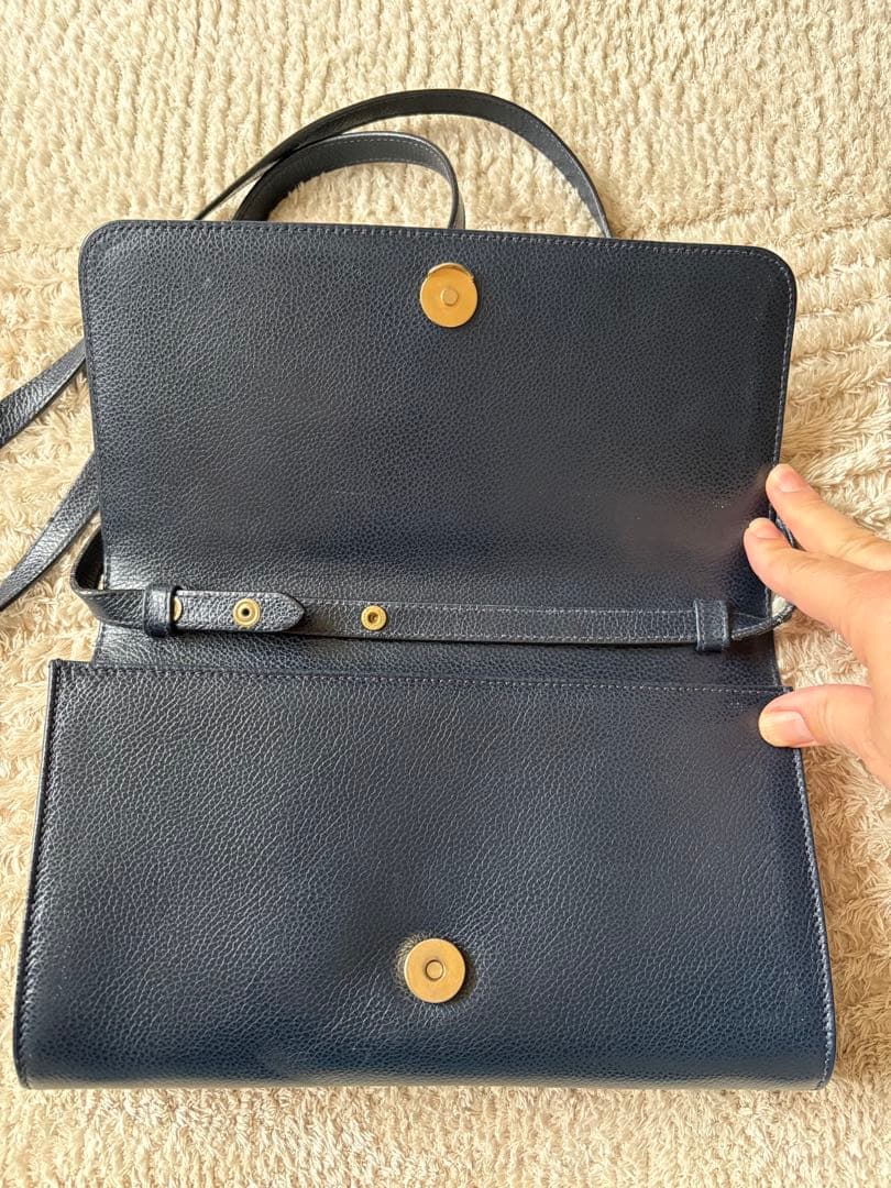 COACH ネイビー レザー フラップショルダーバッグ