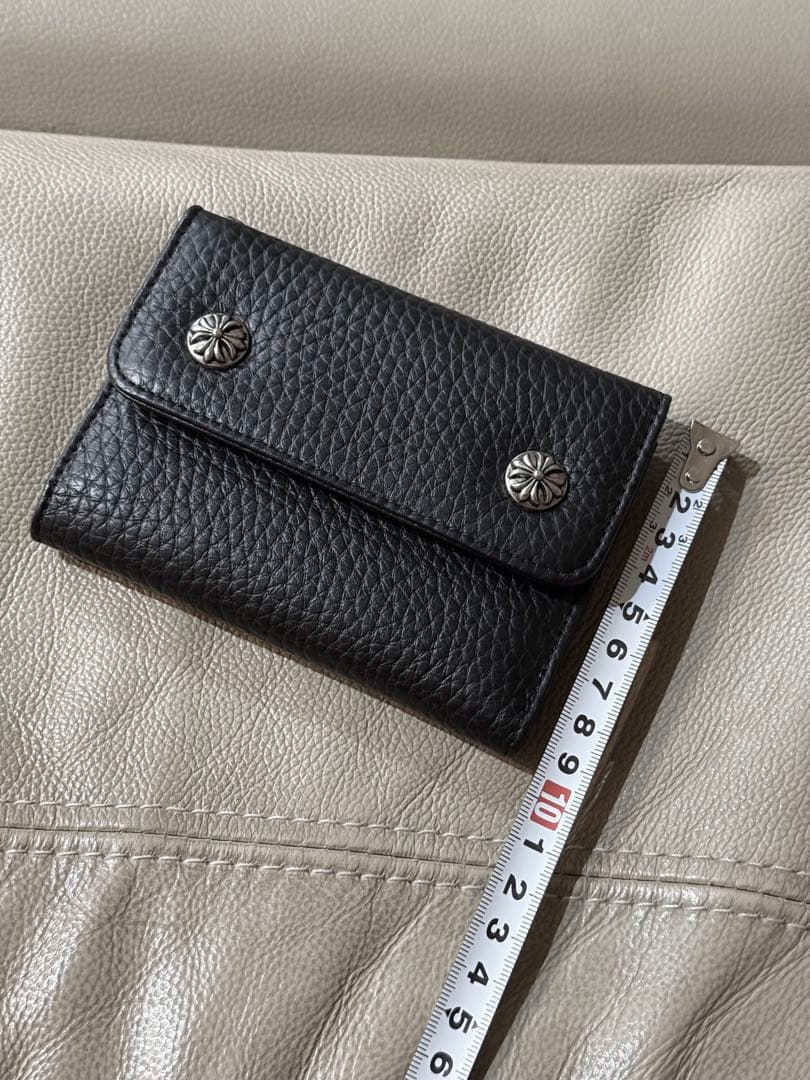 【本革】グレインレザー　クロス　ウォレット　チェーン穴あり　ブラック三つ折り財布