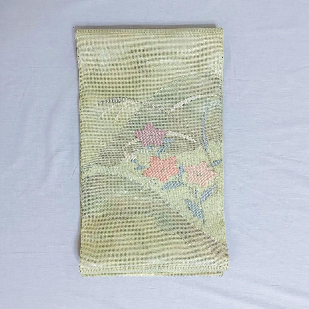 美品　単衣　正絹　紋付　色無地　フルセット　七宝に花菱地紋　西陣唐織袋帯　マ8