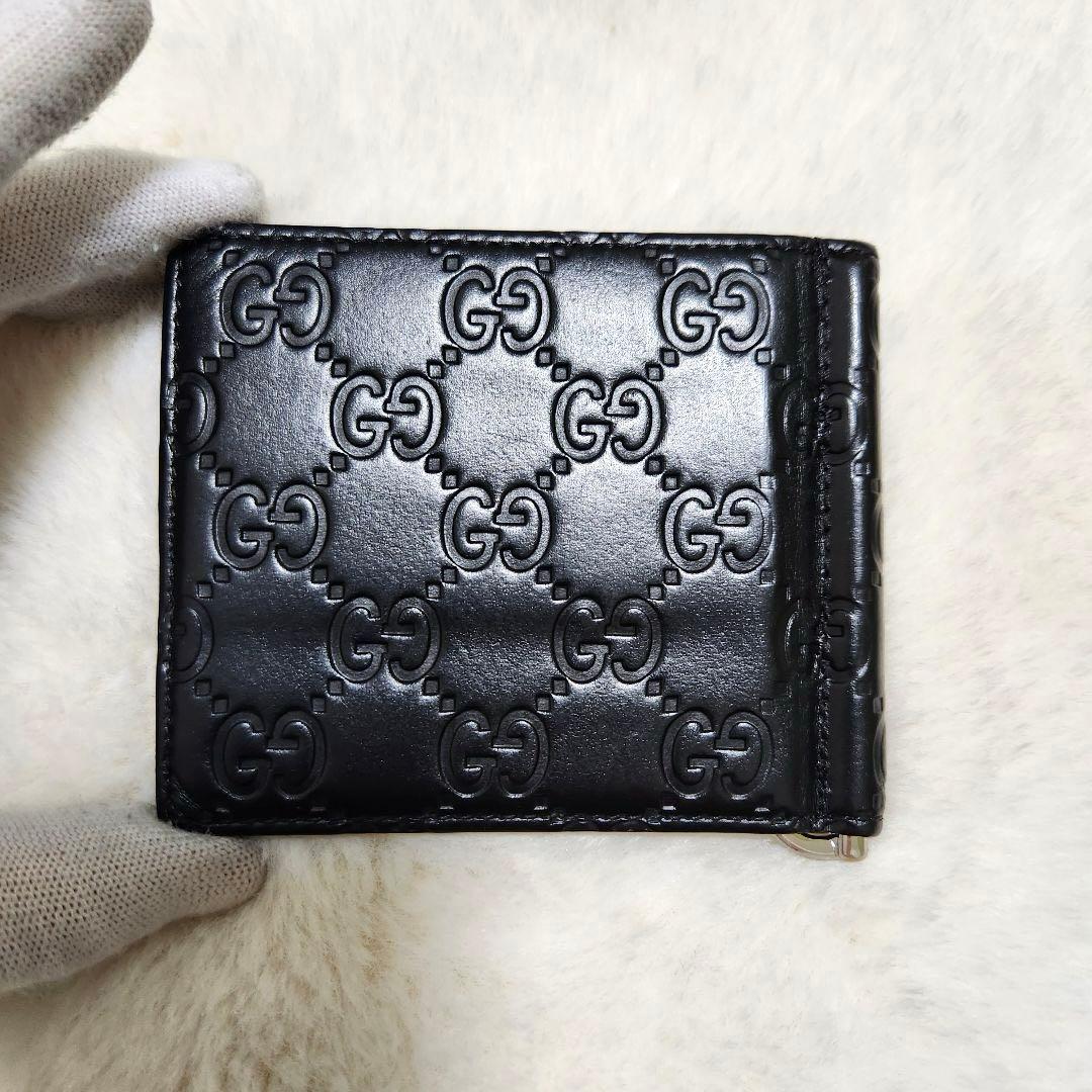 ✨極美品✨グッチ　マネークリップ　シマレザー　ブラック　ブラック