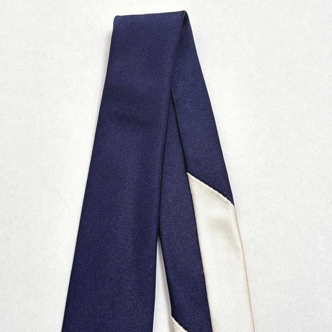 プラダ ネクタイ シルク チェンジタイ バイカラー ロゴレタッチ ネイビー