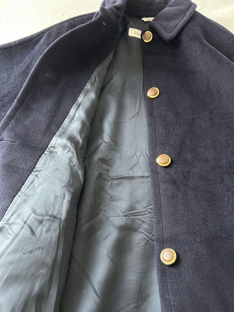 MaxMara マックスマーラ カシミヤ混 ウールコート 1枚袖 Aライン 紺色