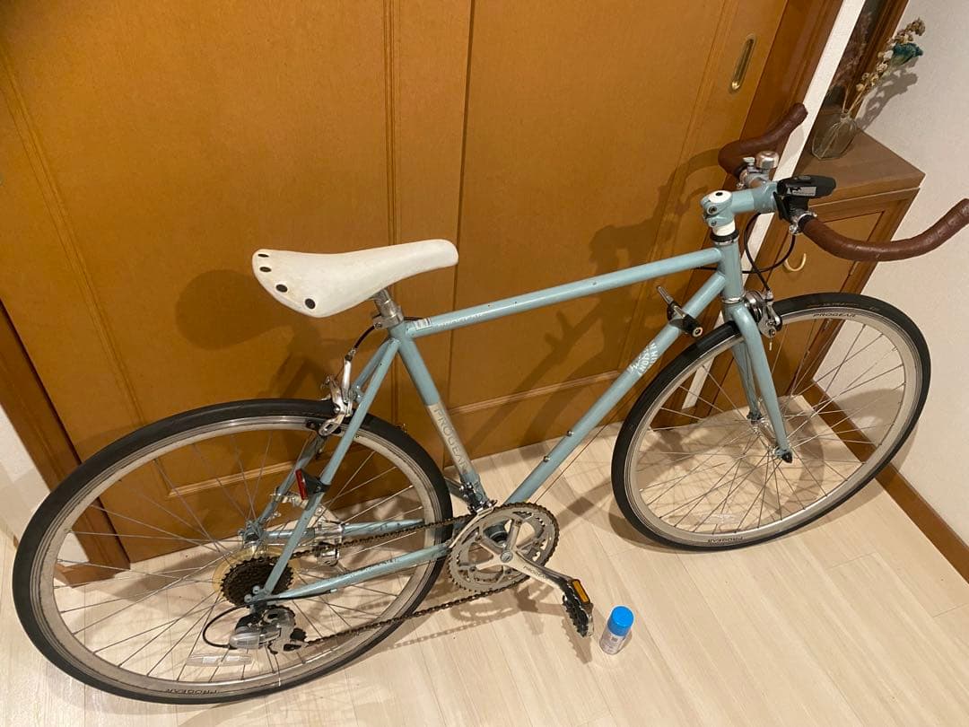 箱代込み、クロスバイク 水色 クロモリフレーム