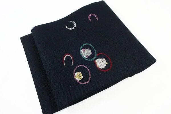 珍柄！未使用品 名古屋帯 ハムスター 可愛い ウール 黒 3m77cm お洒落