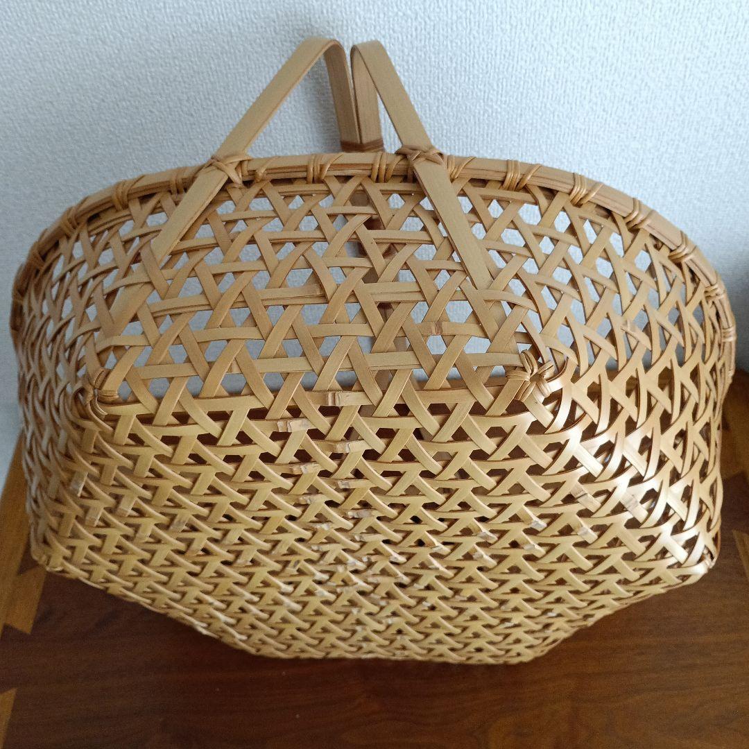 竹製籠　宮崎　作家物　竹細工　バスケット　大きめかご　天然素材　亀甲　クラフト