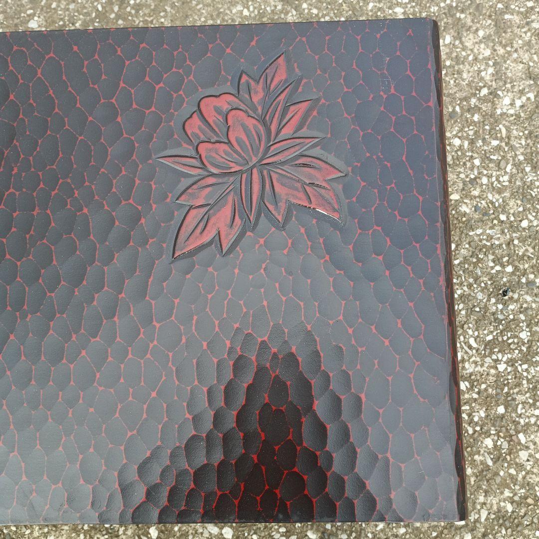 こ*ば様 1502）鎌倉彫の文机　花柄　牡丹　収納あり