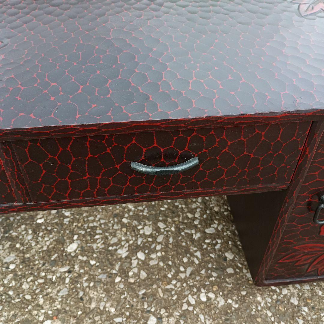 こ*ば様 1502）鎌倉彫の文机　花柄　牡丹　収納あり