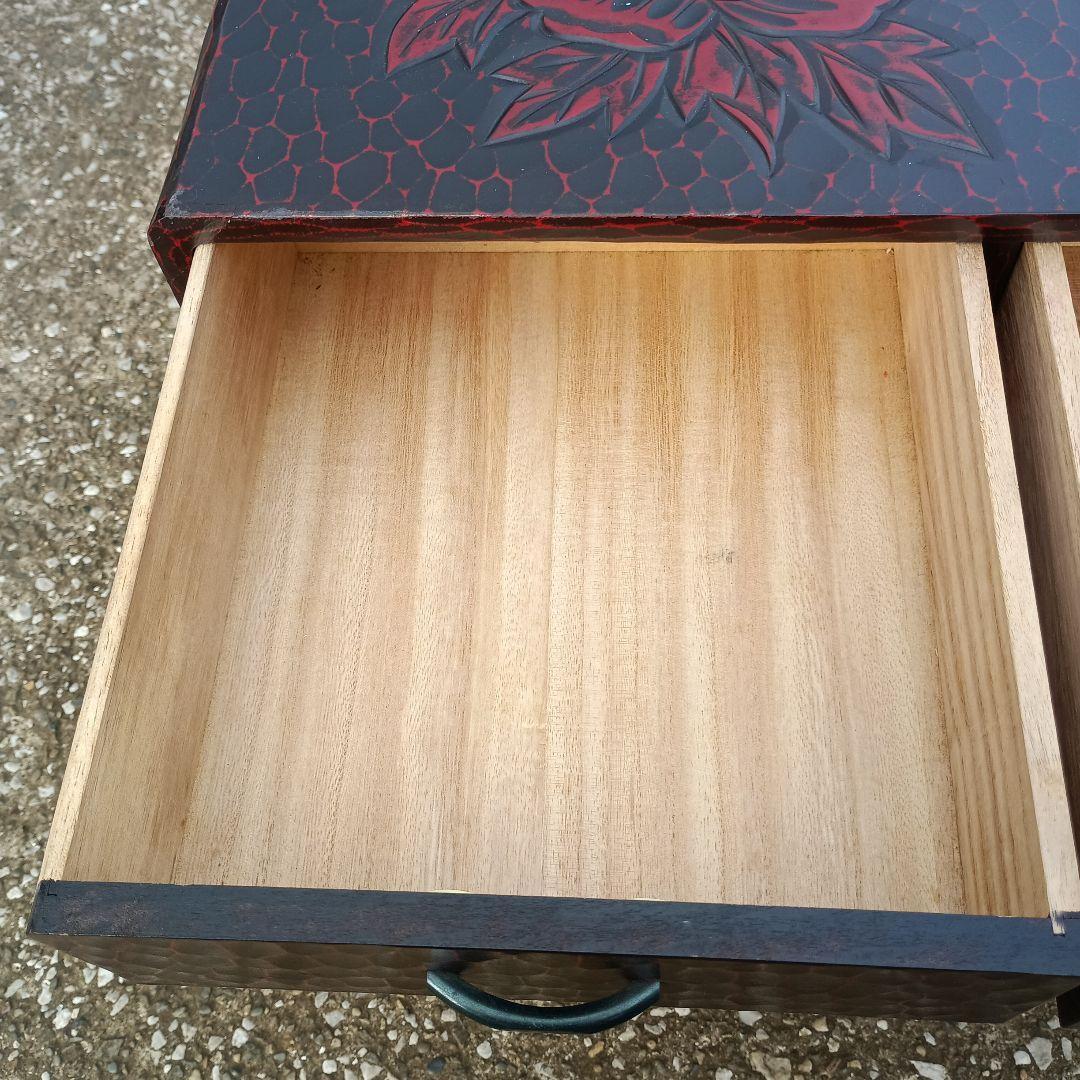 こ*ば様 1502）鎌倉彫の文机　花柄　牡丹　収納あり