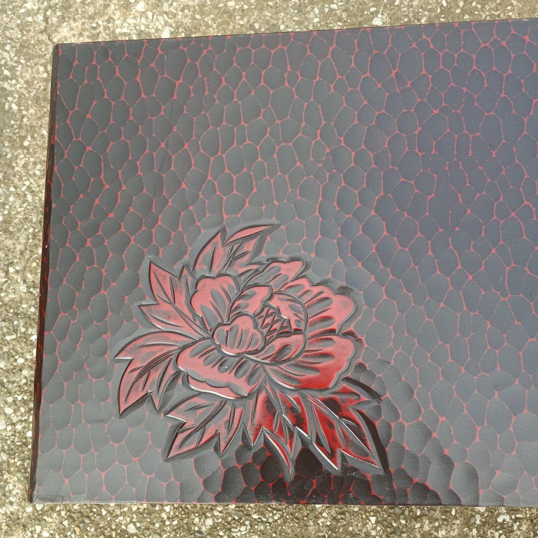 こ*ば様 1502）鎌倉彫の文机　花柄　牡丹　収納あり