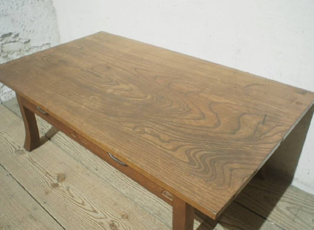 1049 アンティーク　欅の文机　ケヤキ　ローテーブル　古家具　引き出し　レトロ