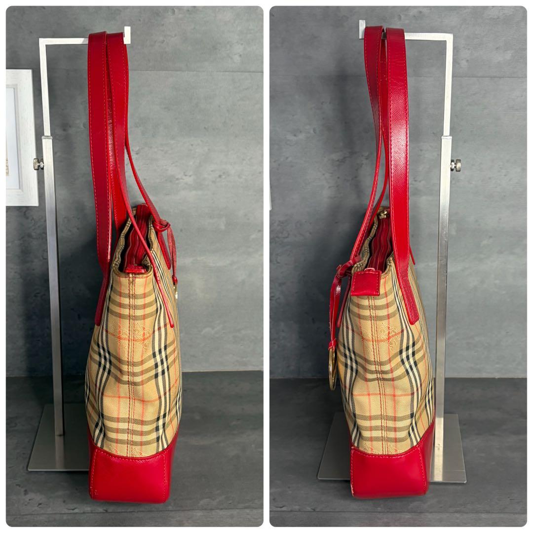 BURBERRYS トートバッグ シャドーホース キャンバス ノバチェック 赤