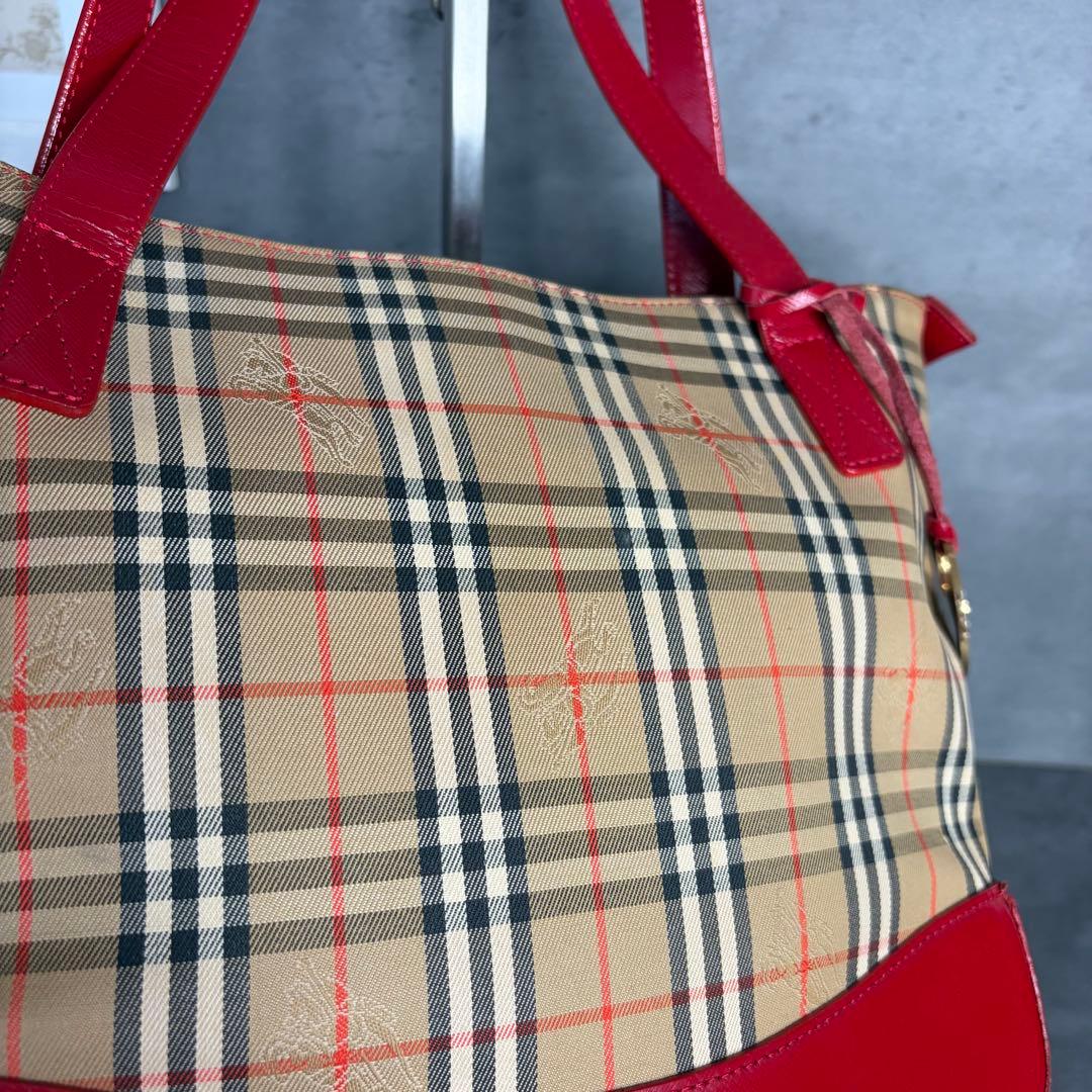 BURBERRYS トートバッグ シャドーホース キャンバス ノバチェック 赤