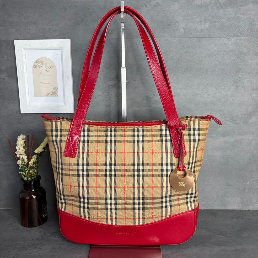 BURBERRYS トートバッグ シャドーホース キャンバス ノバチェック 赤