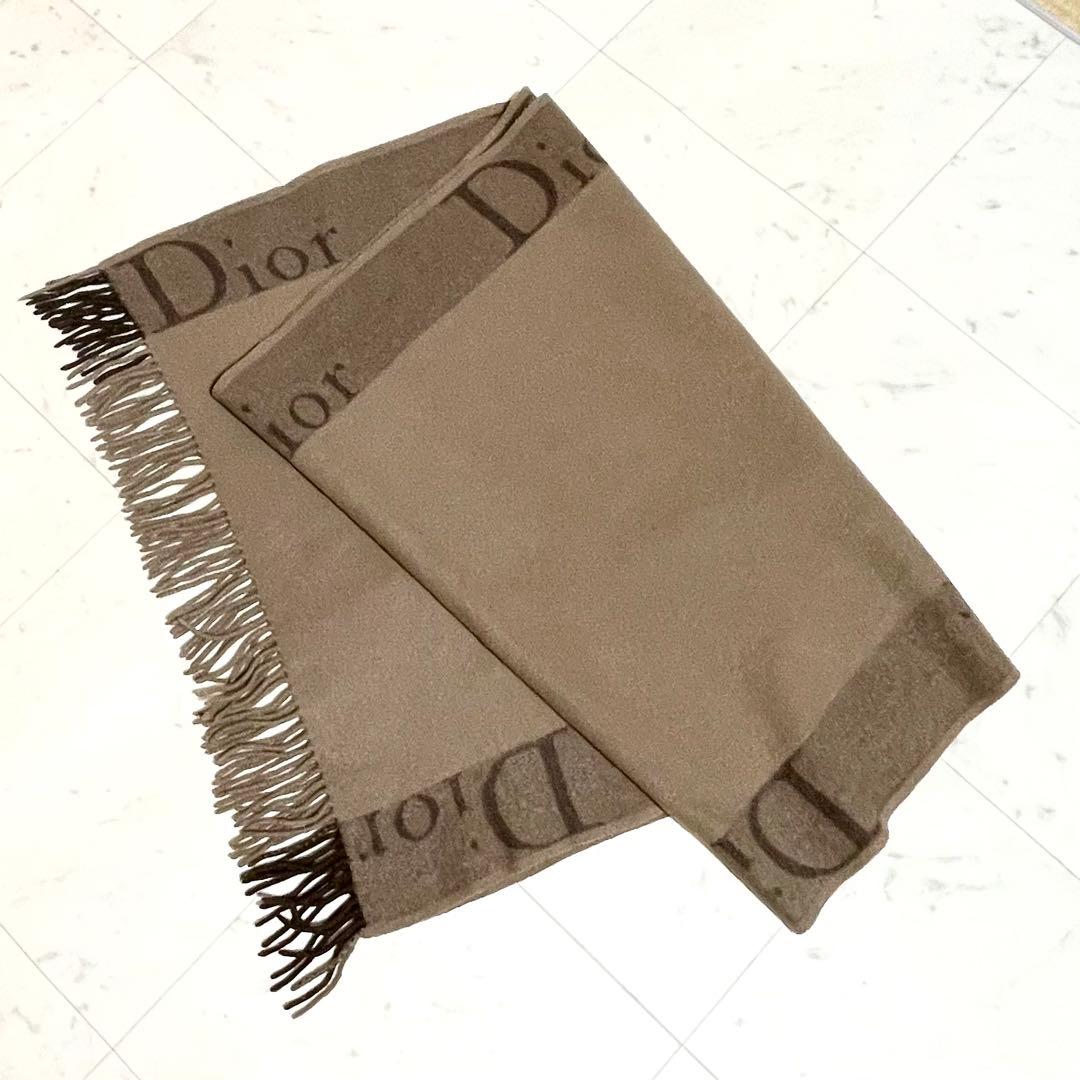 クリスチャンディオール✨大判ストール ショール 膝掛け デカロゴ カシミヤ混