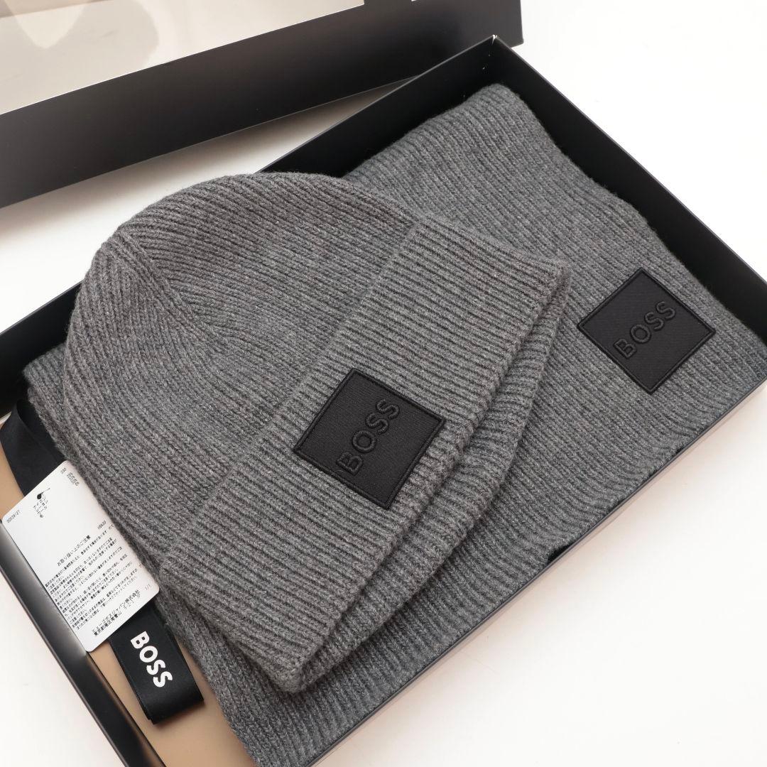 新品未使用 ヒューゴボス BOSS ニット帽 ビーニー マフラー グレー