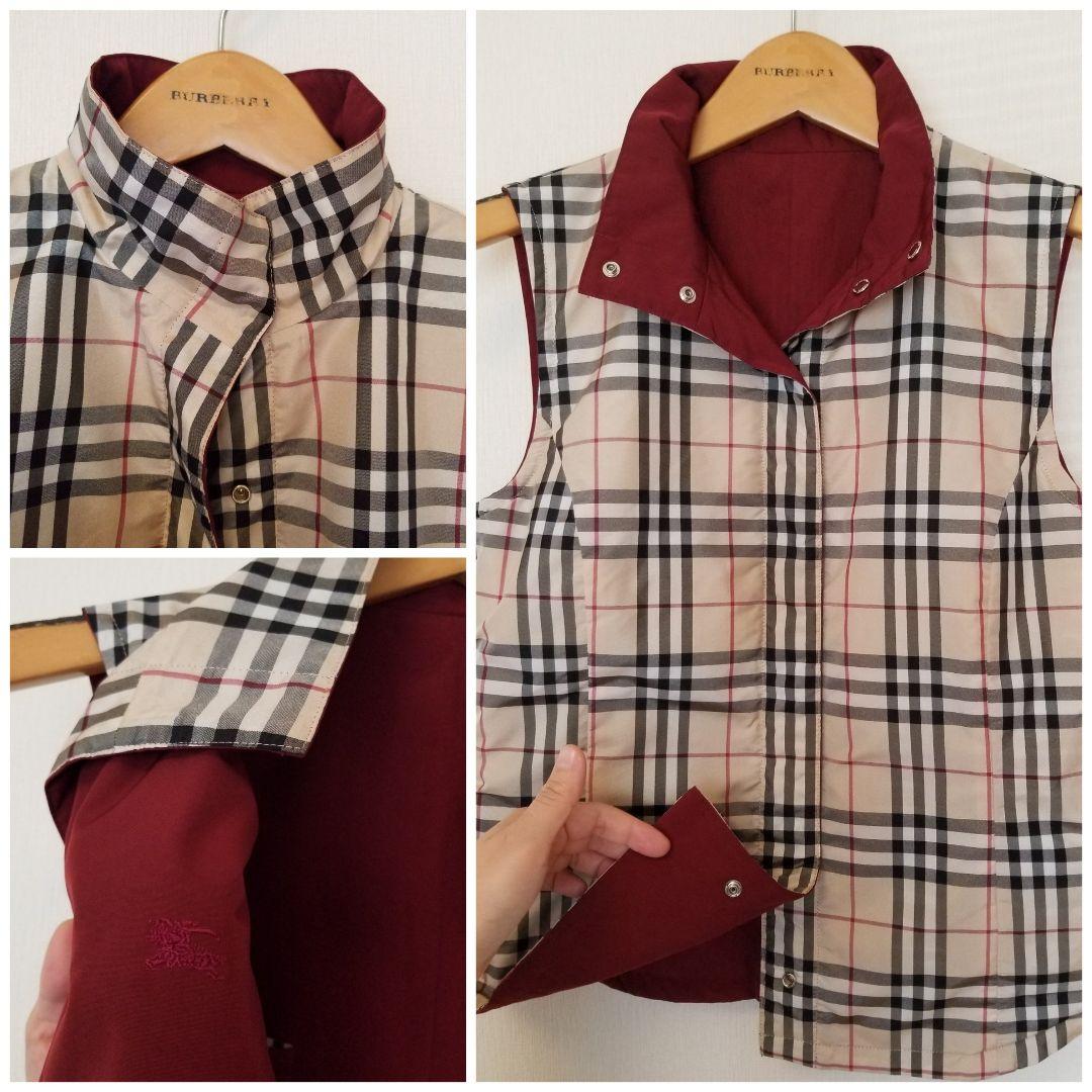 未使用近 バーバリーリバーシブルダウンベスト ベージュ ホースマーク刺繍エンジ