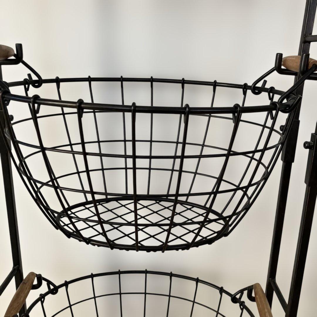 アンティーク風ブラック 3段ワイヤーバスケット