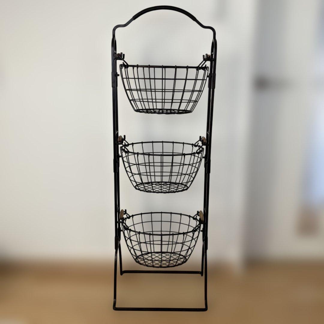 アンティーク風ブラック 3段ワイヤーバスケット