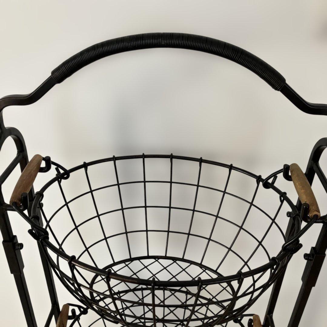 アンティーク風ブラック 3段ワイヤーバスケット