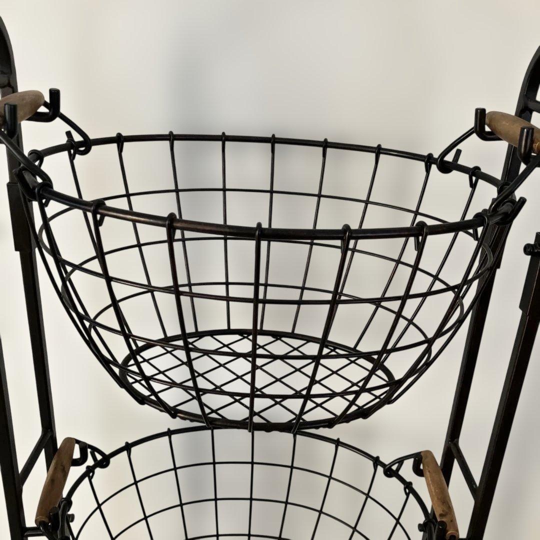 アンティーク風ブラック 3段ワイヤーバスケット