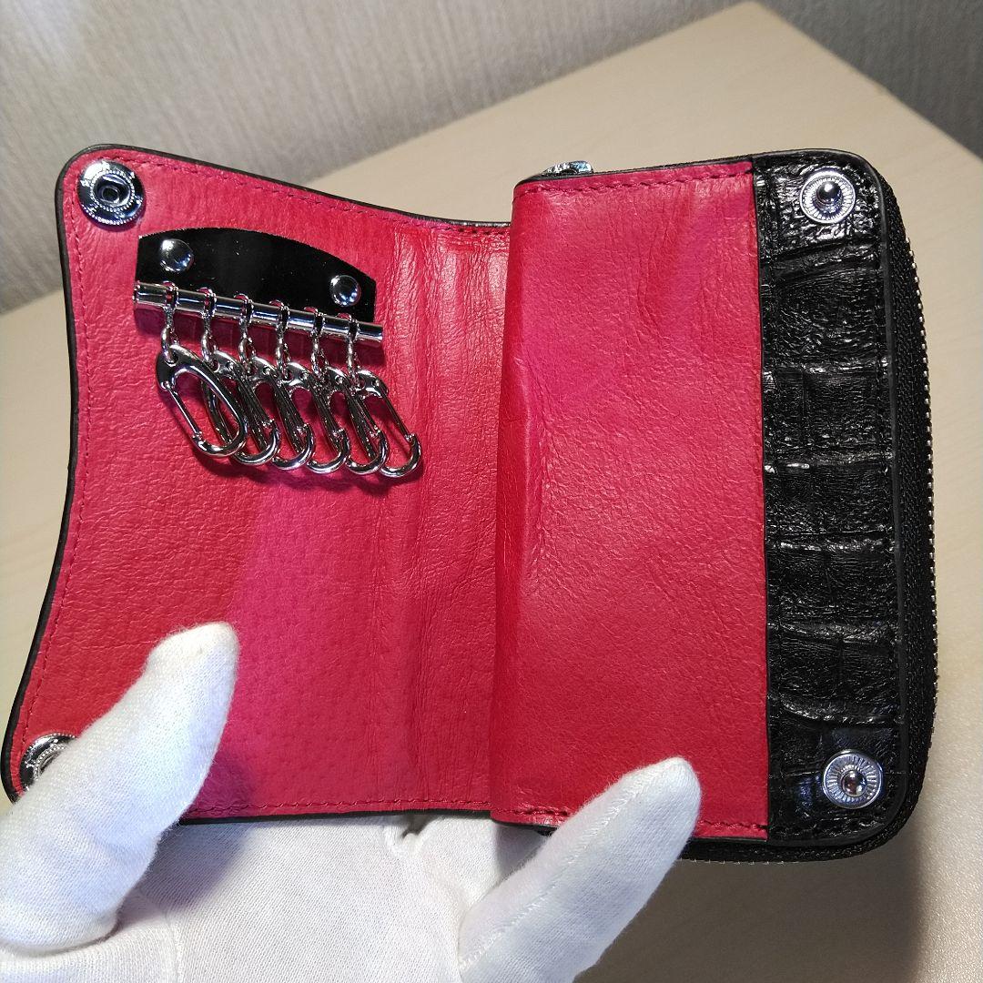 カイマンワニ 脇肚・肚四枚革 RFカード小銭キーケース 薄墨 033610H