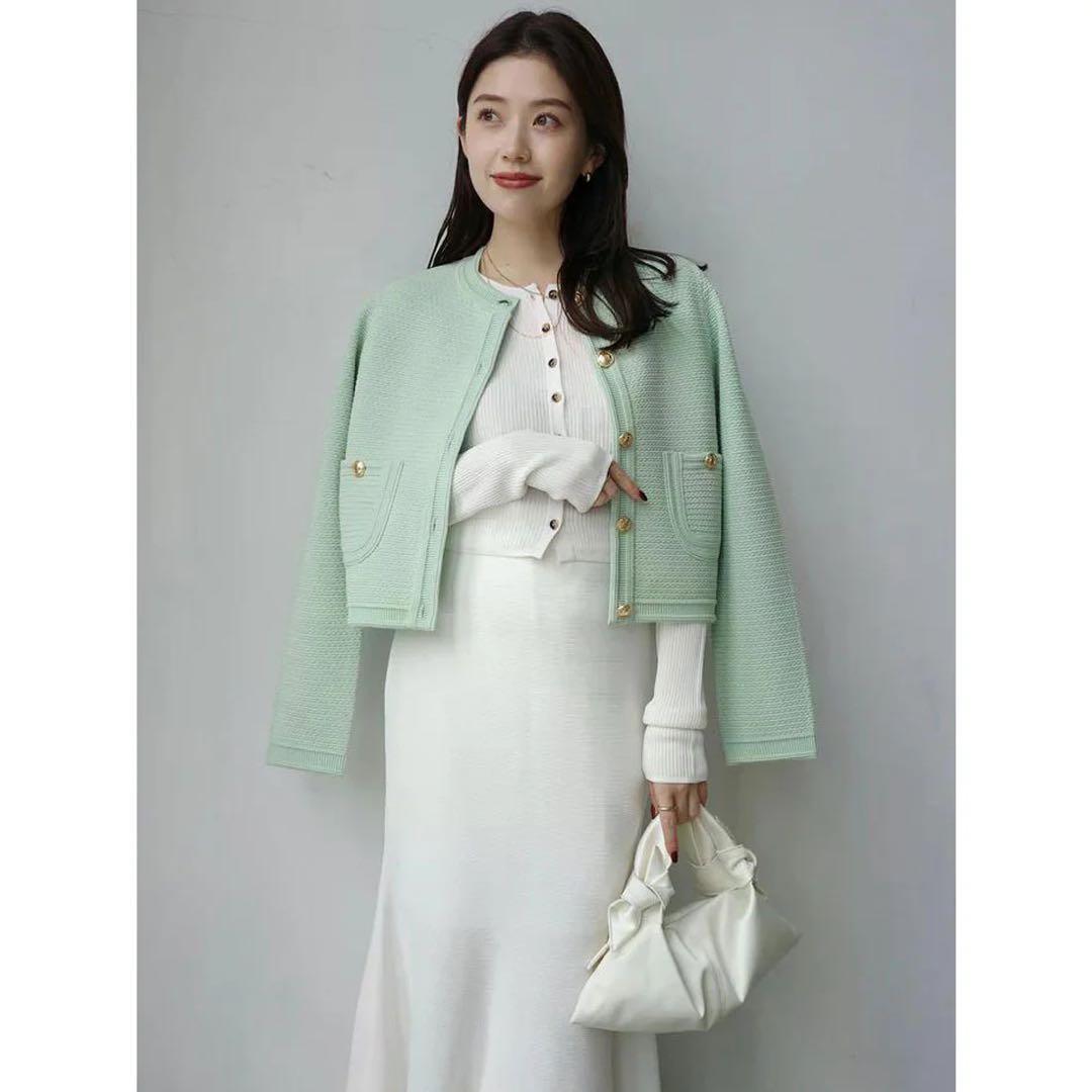 ノーカラーラーベンニットジャケット （MINT）